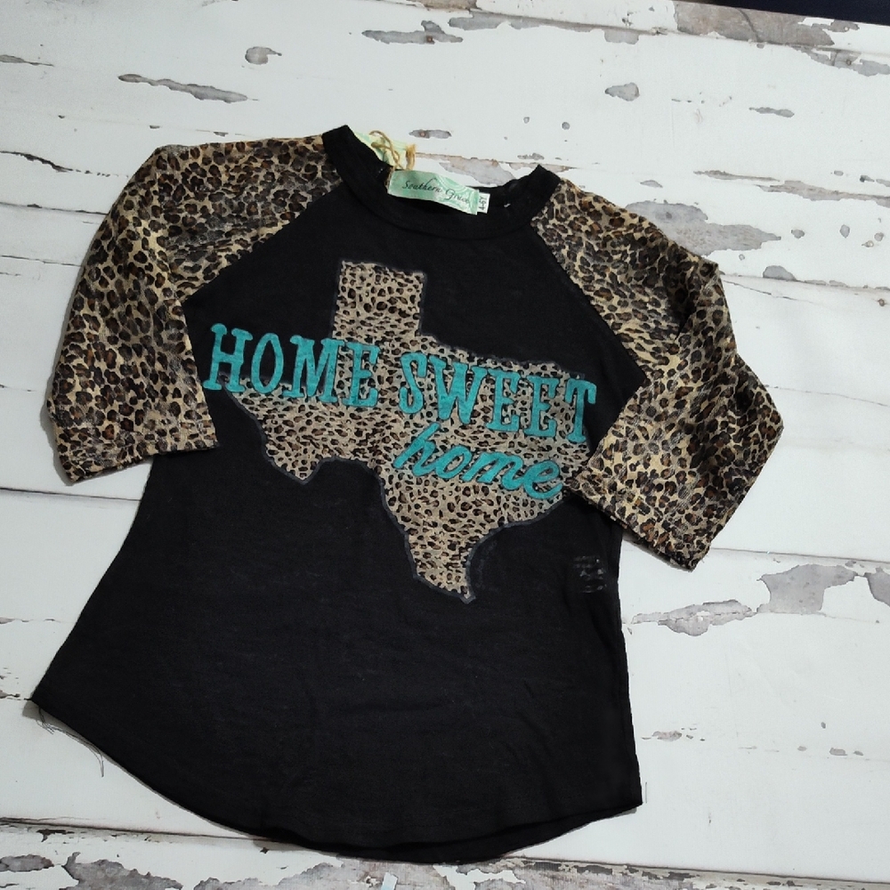Black and Leopard Print Kids Shirt Texas Home Sweet Home Raglan